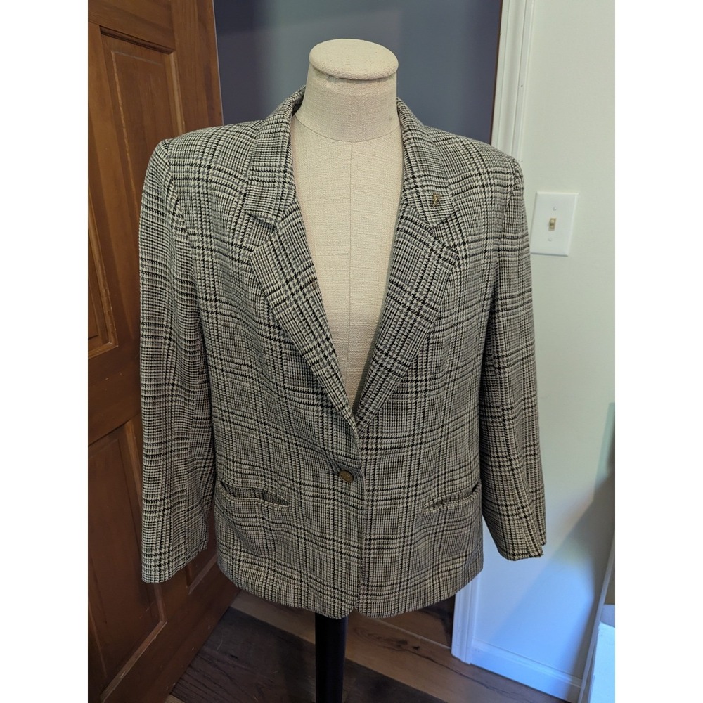 Vtg Petite Plaid Blazer Houndstooth Business Blazer‎ Womens Size 10 Haberdashery